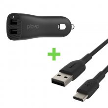 Belkin Pack Playa Dual USB-A Cargador de Coche 2x12W Negro + Cable USB-C a USB-A 2m Negro en PcComponentes