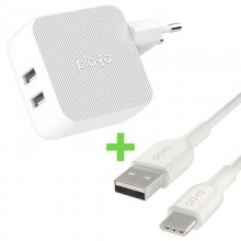 Belkin Playa Pack Cargador de Pared Dual USB-A 12W x2 Blanco + Cable USB-A a USB-C 1m Blanco en PcComponentes