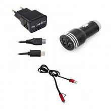 Owlotech Cargador Lightning x 2 USB + Cable Conversor USB/Micro USB/Lightning + Unotec Cargador de Coche 2X USB en PcComponentes
