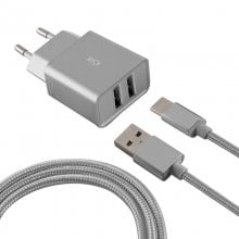 Ksix Cargador 2 x USB + Cable USB-C 2.4A Metal en PcComponentes