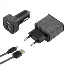 Ksix Cargador 2.4A 2xUSB + Cargador de Coche 2.1A 2xUSB en PcComponentes