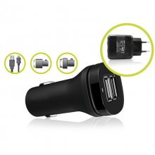 Ksix Pack de Carga 3 en 1 Cargador Red 2A + Cargador de Coche + Cable Micro USB para Smartphone/Tablet en PcComponentes