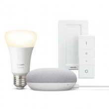 Pack Google Nest Mini Coluna Inteligente Giz + Philips Hue White Lâmpada E27 Branco Quente + Comando en PcComponentes