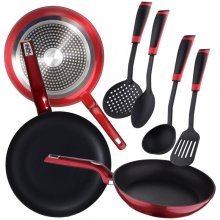 Bergner Flash Set de Sartenes de Aluminio 20, 24 y 28cm + San Ignacio Toledo Set de Utensilios
