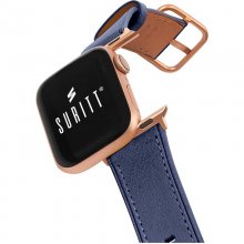 Suritt Rio Correa de Piel/Cuero Azul con Adaptadores Dorados para Apple Watch 38/40mm