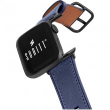 Suritt Rio Correa de Piel/Cuero Azul con Adaptadores Negros para Apple Watch 42/44mm