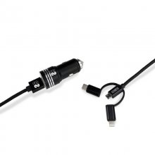 Subblim Cargador de Coche 2xUSB + Cable USB 3 en 1 Lightning/MicroUSB/USB-C Negro en PcComponentes