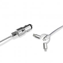Subblim Cargador de Coche 2xUSB + Cable USB 3 en 1 Lightning/MicroUSB/USB-C Plata en PcComponentes