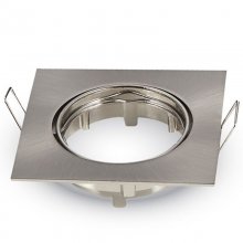 V-Tac Soporte Cuadrado Aro Ancho Empotrable para Bombillas GU10 82x22mm Niquel