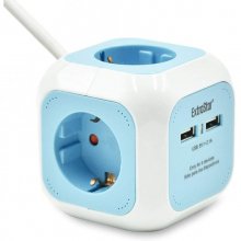 Extrastar PowerCube Base Múltiple 4 Tomas + 2 USB Azul