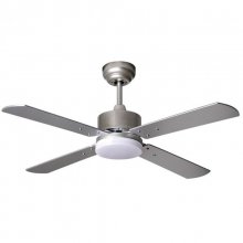Fabrilamp Karaburu Ventilador de Techo con Luz LED y Mando Aspas Reversibles 15.5W Plata/Haya