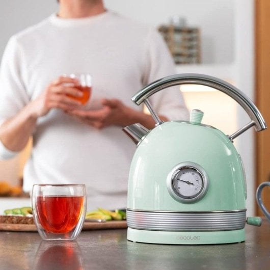 Chaleira elétrica Cecotec ThermoSense 420 Light Green 1,8L 2200W aço inoxidável vintage