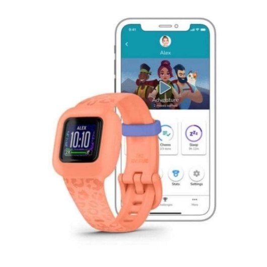 Garmin Vivofit Jr. 3 Bluetooth 0.55" MIP Peach Leopard Étanche 5 ATM Suivi Sommeil Enfant