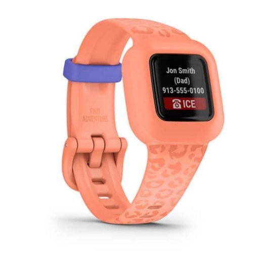 Garmin Vivofit Jr. 3 Bluetooth 0.55" MIP Peach Leopard Étanche 5 ATM Suivi Sommeil Enfant