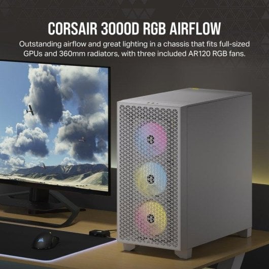 Case Corsair 3000D RGB Airflow Cristallo Temperato Bianco ATX 3 Ventole RGB
