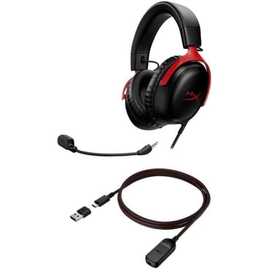 Auriculares HyperX Cloud III com fios USB-C/USB-A/Jack Cancelamento de Ruído Gaming DTS Headphone:X Preto e Vermelho