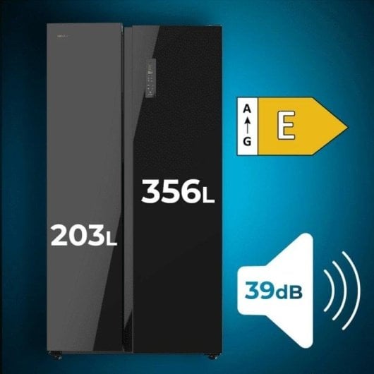 Frigorífico Americano Cecotec Bolero CoolMarket SBS 550 Glass Total No Frost 177cm 550L E Preto