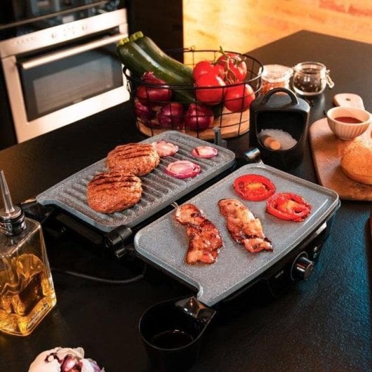 Parrilla elétrica Cecotec Rock’nGrill 1500 Stone Ceramic abertura 180° antiaderente