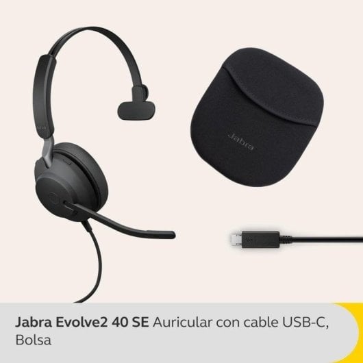Auricolare Jabra Evolve2 40 SE con cavo USB-C Mono Cancellazione del Rumore Nero