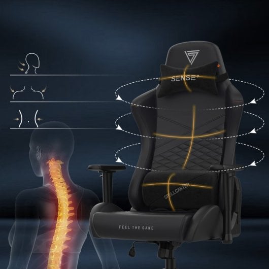 SENSE7 Spellcaster Senshi Edition XL Silla Gaming de Ecopiel Ergonómico Soporte Lumbar Negra