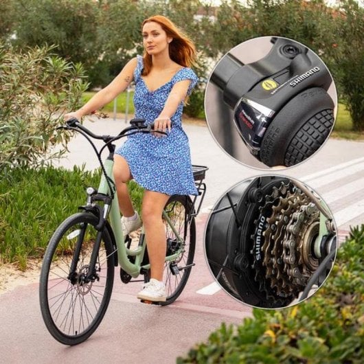 Elektrofahrrad Cecotec City 28" 80 km Reichweite Shimano 6-Gang Grün