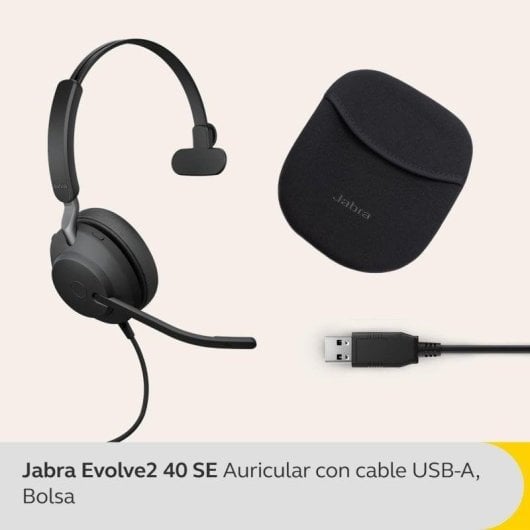 Auricolari Jabra Evolve2 40 con cavo USB-A per Chiamate/Musica con cancellazione passiva del rumore, microfoni integrati, neri