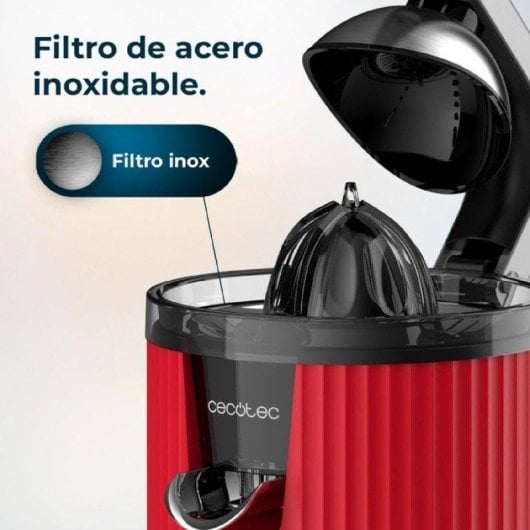 Spremiagrumi Cecotec Xqueeze Retrojuice 600 600W Acciaio Inox Rosso Antigoccia