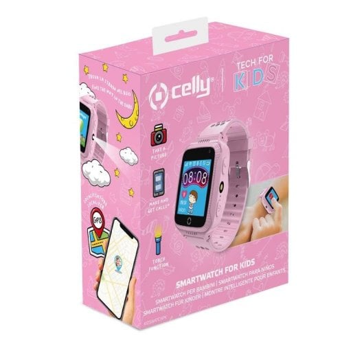 Celly Kidswatch Bluetooth GPS 1.44" Display Colore Rosa IP67 Smartwatch Bambini