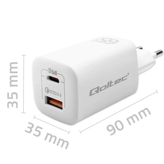 Fonte de Alimentação Qoltec 65W Modelo 50765 Ultra Charge Carga Rápida USB-C e USB-A Proteções Avançadas