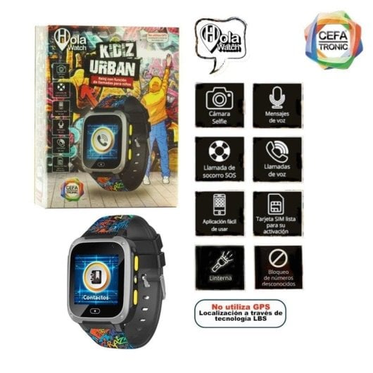 Cefa Toys Hola Watch Urban 2G 1,4" TFT Preto IP66 SOS Compatível Android iOS Crianças