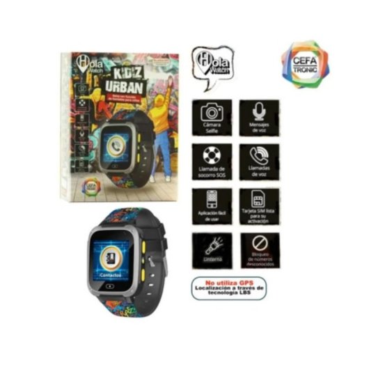 Cefa Toys Hola Watch Urban 2G 1,4" TFT Preto IP66 SOS Compatível Android iOS Crianças
