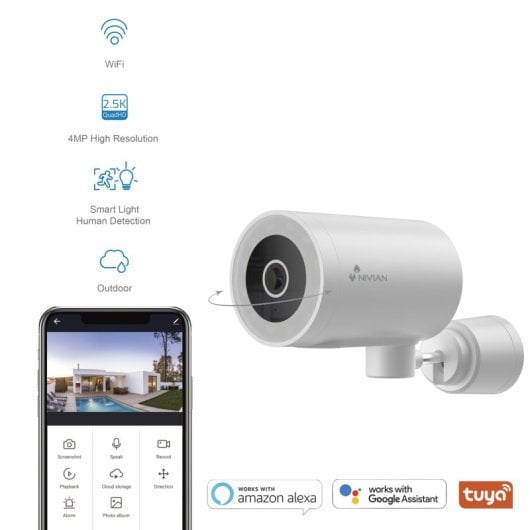 Nivian NVS-IPC-0H3-L Câmara Vigilância IP WiFi Exterior QHD 2560x1440 Visão Noturna a Cores