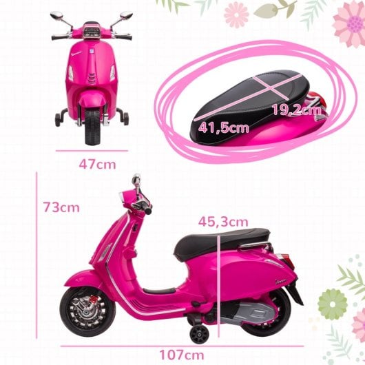 Aiyaplay icencia Vespa Moto Eléctrica Para Niños De +3 Años Con Rosa