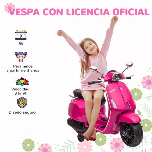 Aiyaplay icencia Vespa Moto Eléctrica Para Niños De +3 Años Con Rosa
