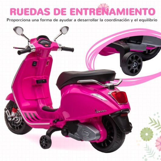 Aiyaplay icencia Vespa Moto Eléctrica Para Niños De +3 Años Con Rosa