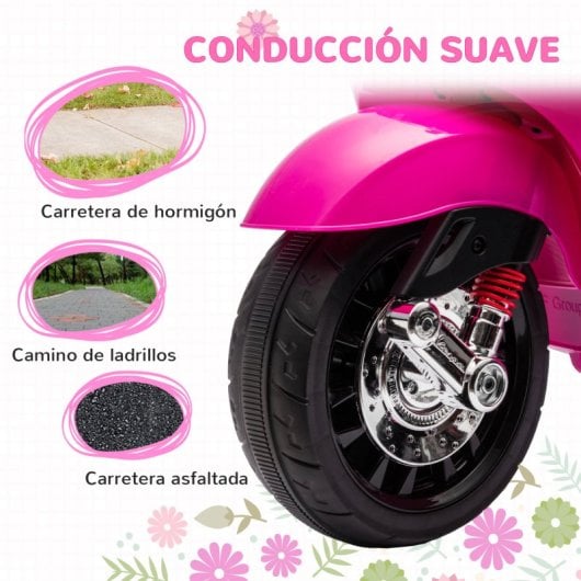 Aiyaplay icencia Vespa Moto Eléctrica Para Niños De +3 Años Con Rosa