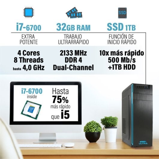 PC Sobremesa GREED Ultra i7-6700 32GB 1TB SSD 1TB HDD Windows 11 Pro WiFi 6