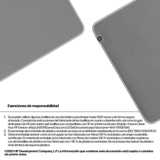 HP 200 Alfombrilla de escritorio Desinfectable, Base Antideslizante, Resistente a salpicaduras, Gris