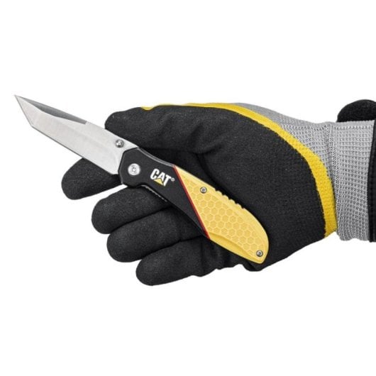 Navaja plegable CAT 106307 Acero Inoxidable Punta Tanto Mango Aluminio 17,8cm Negro/Amarillo