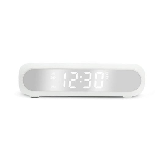 Despertador LED Efecto Espejo con Carga Inalámbrica 10W, 2 Alarmas y Puerto USB-A
