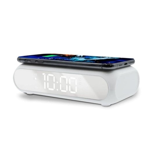 Despertador LED Efecto Espejo con Carga Inalámbrica 10W, 2 Alarmas y Puerto USB-A