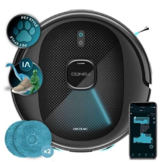 Robot Aspirador AI con Navegación Láser, Succión 10.000 Pa y Mopas Spin Wet