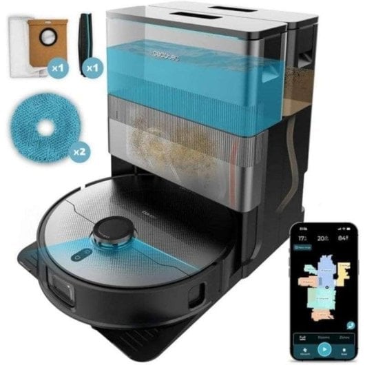 Aspirador Robô com Mopa Cecotec Conga X100 Com Esvaziamento Automatico Navegação Laser+IA 20.000 Pa Com IA Com Camara Especial para Animais