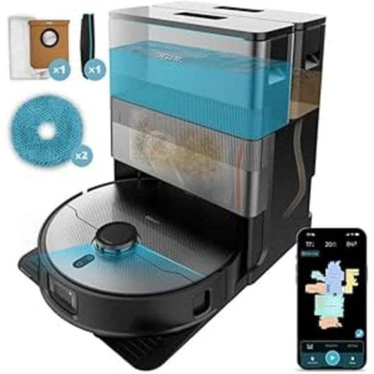 Aspirador Robô com Mopa Cecotec Conga X100 Com Esvaziamento Automatico Navegação Laser+IA 20.000 Pa Com Camara