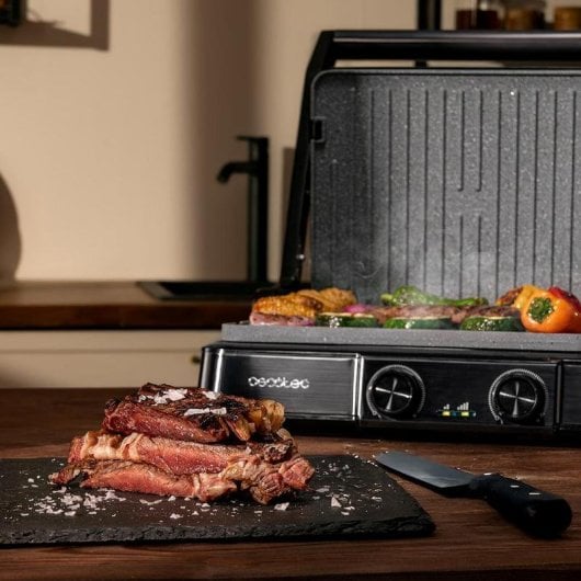 Elektrogrill Cecotec Rock’nGrill 2200 Dual 2200W, Doppelseitige Platten, Temperaturregelung