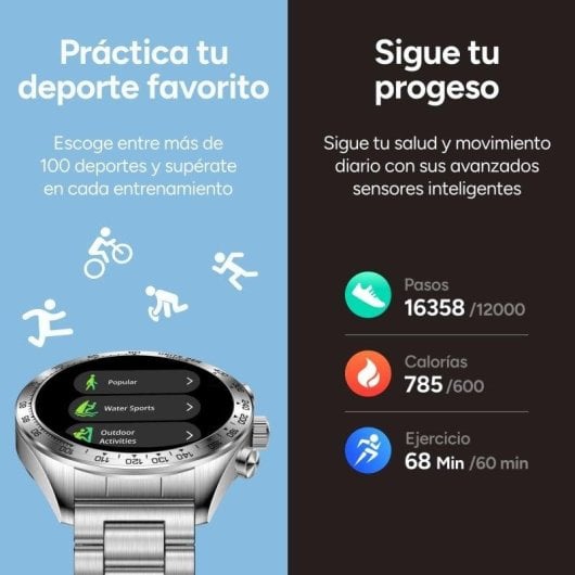 Ksix Elite Bluetooth 46mm AMOLED Acciaio Inossidabile Autonomia 7 Giorni IP67 SpO2 Cardiofrequenzimetro Monitor Sonno