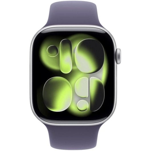 Apple Watch Series 11 GPS + Cellular 5G 46mm Retina OLED Boîtier Argent Bracelet Violet M/L Étanche IP6X SpO2 Pulsomètre Suivi Sommeil
