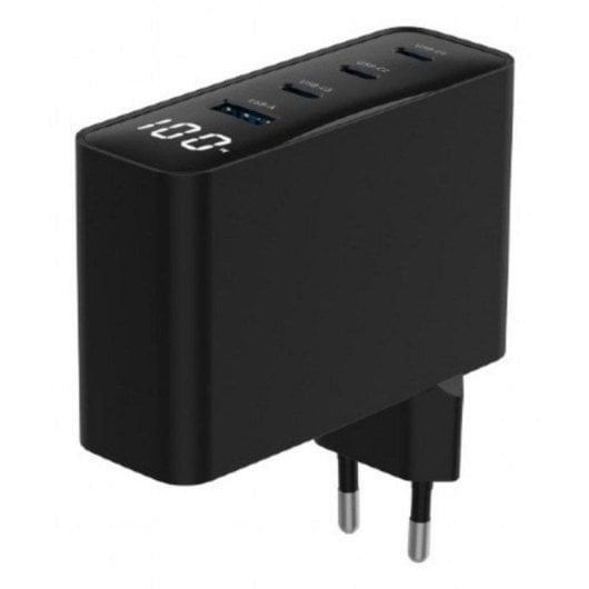 Gembird TA-UC-PDQC100LCD-01-BK 100W GaN Schnellladegerät mit 4 USB-Ports und LCD – Schwarz