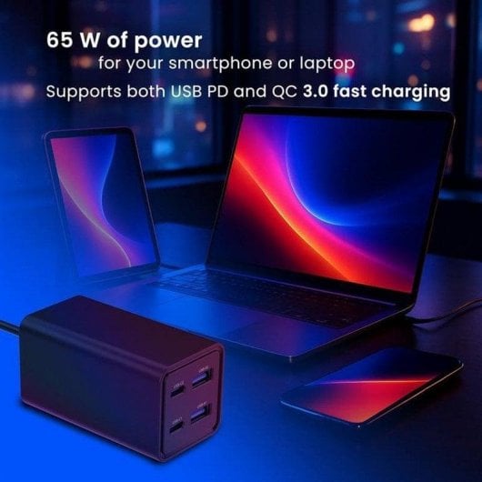Gembird Cargador rápido USB PowerDelivery GaN 65 W 4 Portas USB-C/USB-A Preto