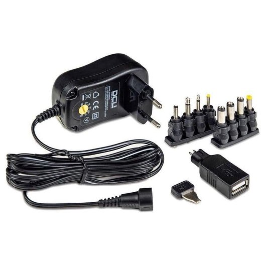 DCU Cargador Universal Conmutado de Salida Variable 18W 1.5A+USB Alta Eficiencia Energética Negro